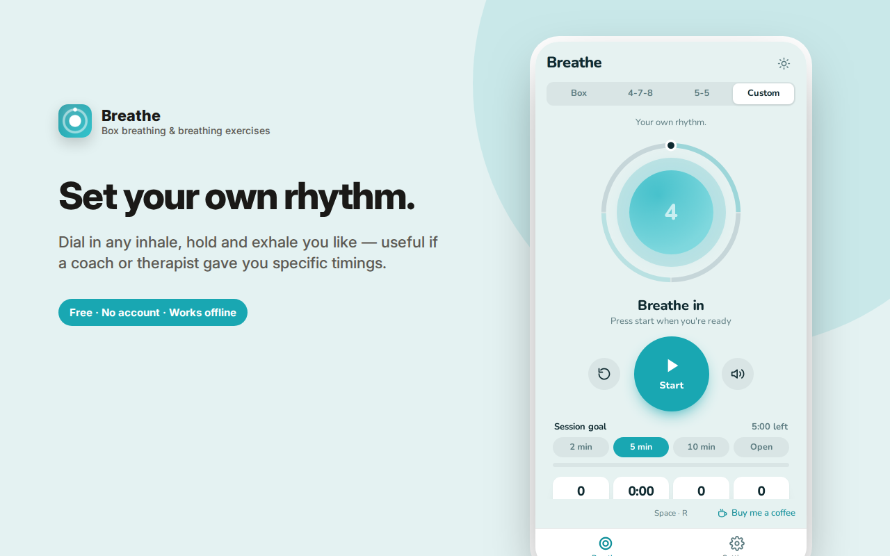 Set your own rhythm. — Breathe – Box Breathing & Relaxation Timer