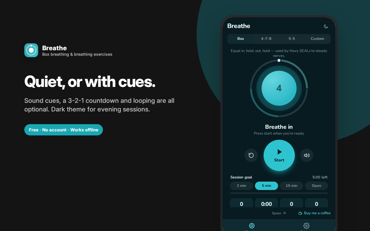 Quiet, or with cues. — Breathe – Box Breathing & Relaxation Timer