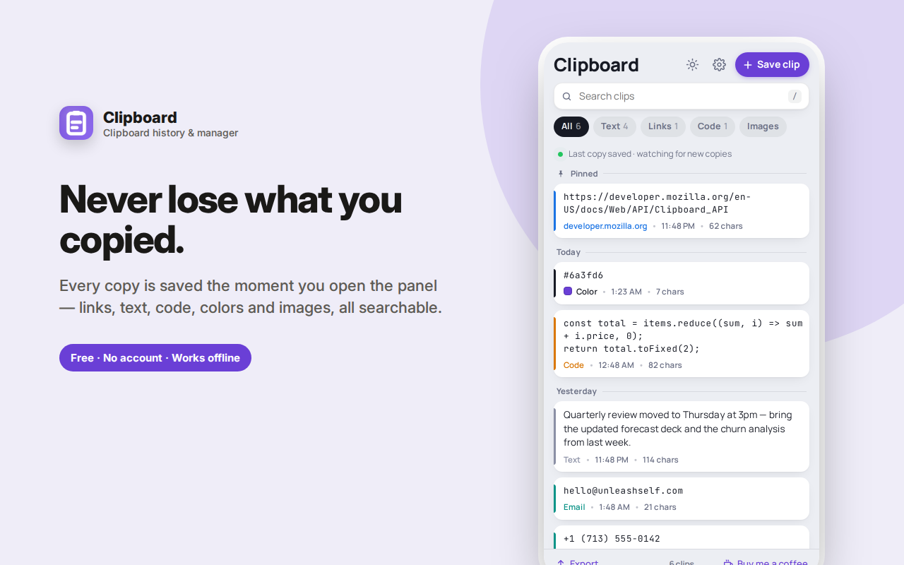 Never lose what you copied. — Clipboard History – Copy & Paste Manager
