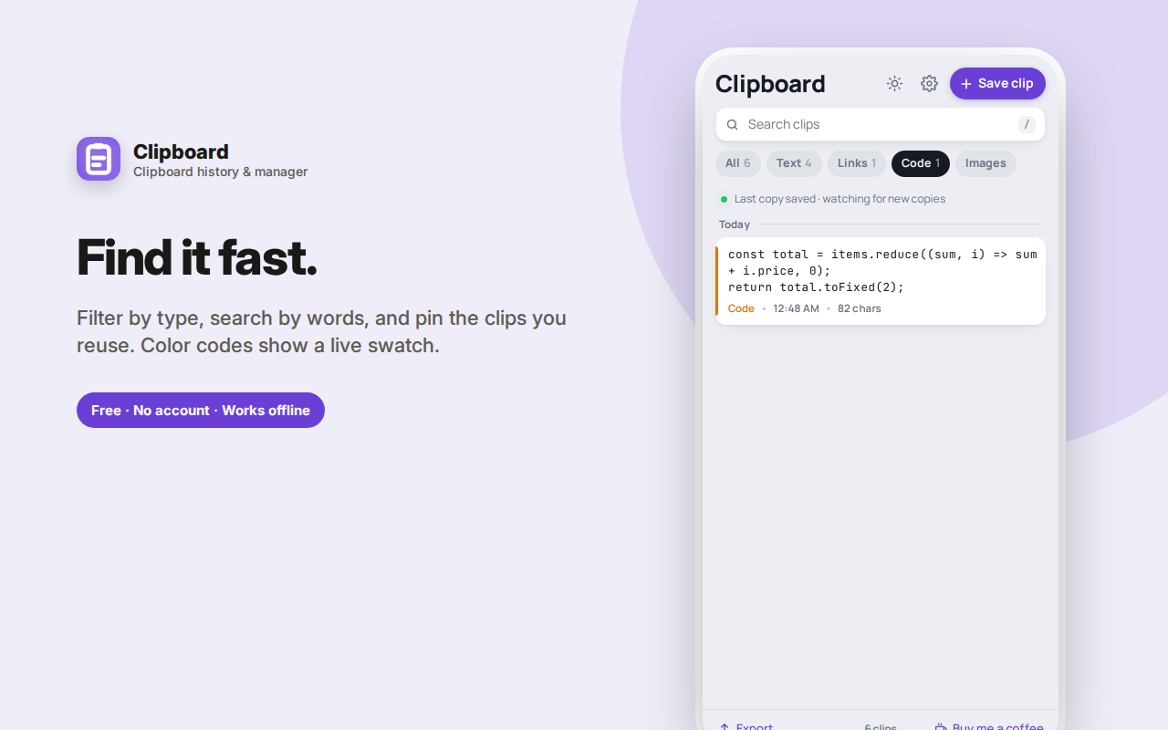 Find it fast. — Clipboard History – Copy & Paste Manager