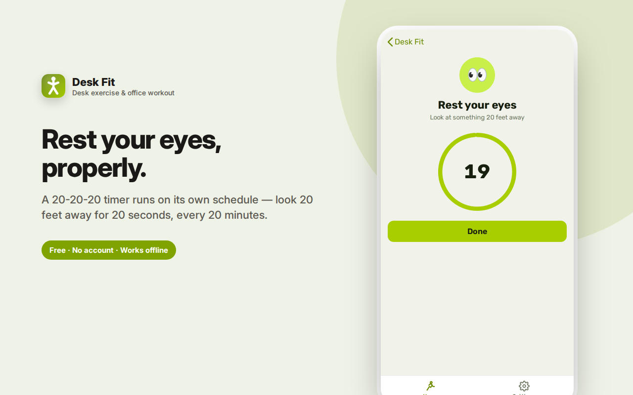 Rest your eyes, properly. — Desk Fit – Office Exercise & Eye Break Reminders