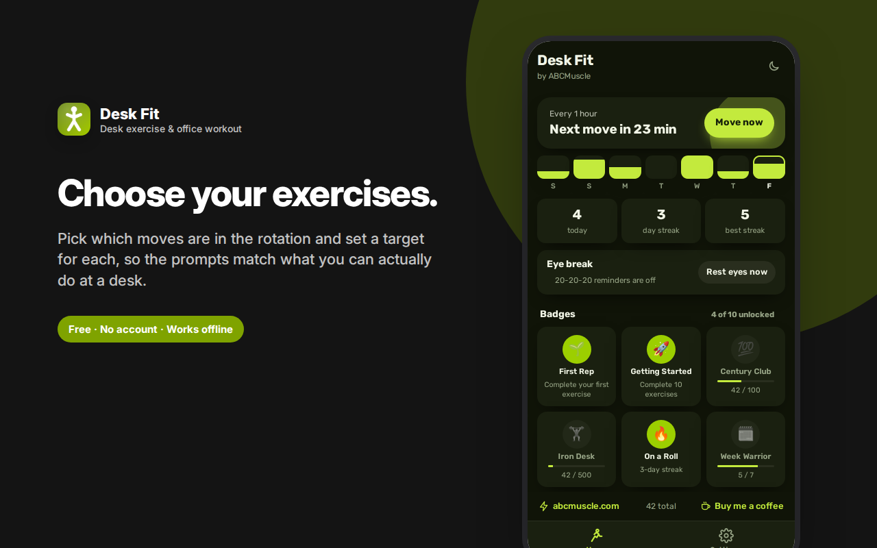 Choose your exercises. — Desk Fit – Office Exercise & Eye Break Reminders