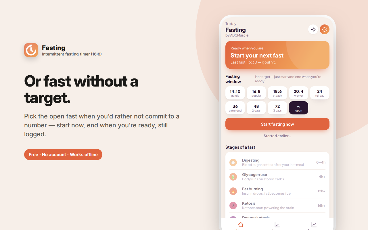 Or fast without a target. — Fasting Tracker – 16:8 Intermittent Fasting Timer