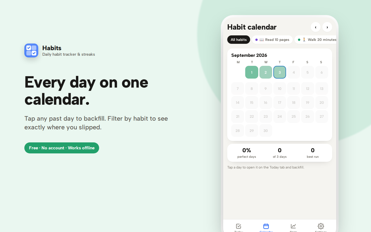 Calendar — Habits – Daily Habit Tracker & Streaks