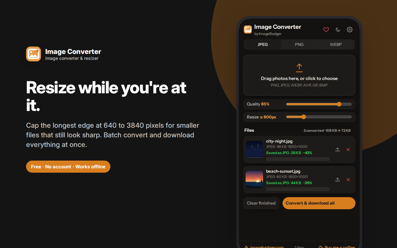 Resize while you're at it. — Image Converter – JPG, PNG, WEBP & AVIF