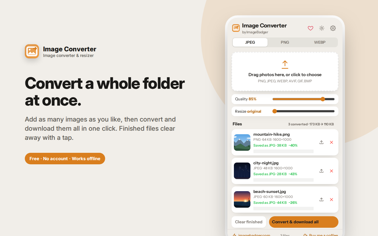 Convert a whole folder at once. — Image Converter – JPG, PNG, WEBP & AVIF