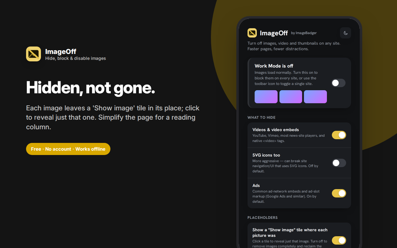 Hidden, not gone. — ImageOff – Hide Images, Video & Ads for Focus