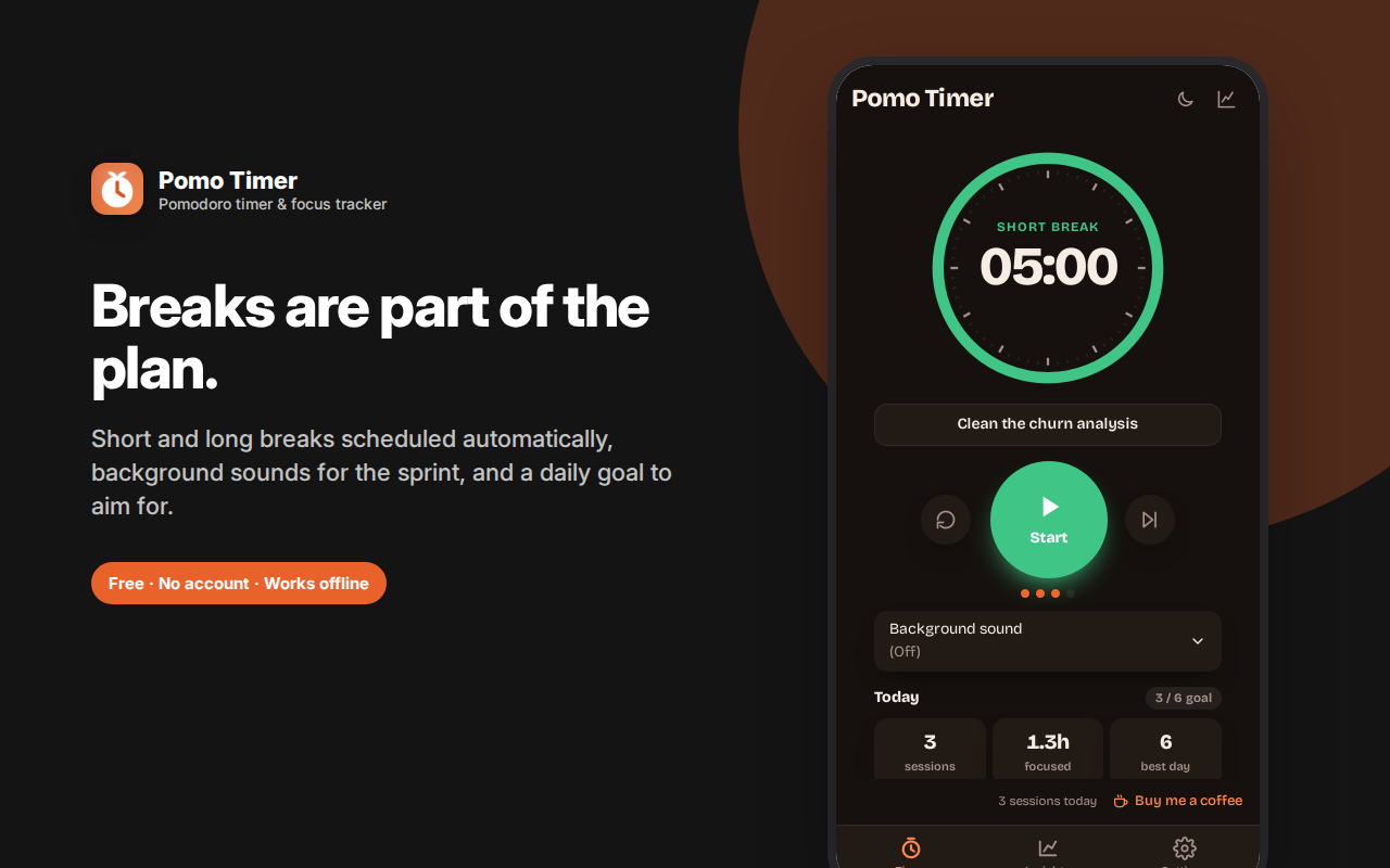 Breaks are part of the plan. — Pomo – Pomodoro Timer & Focus Tracker