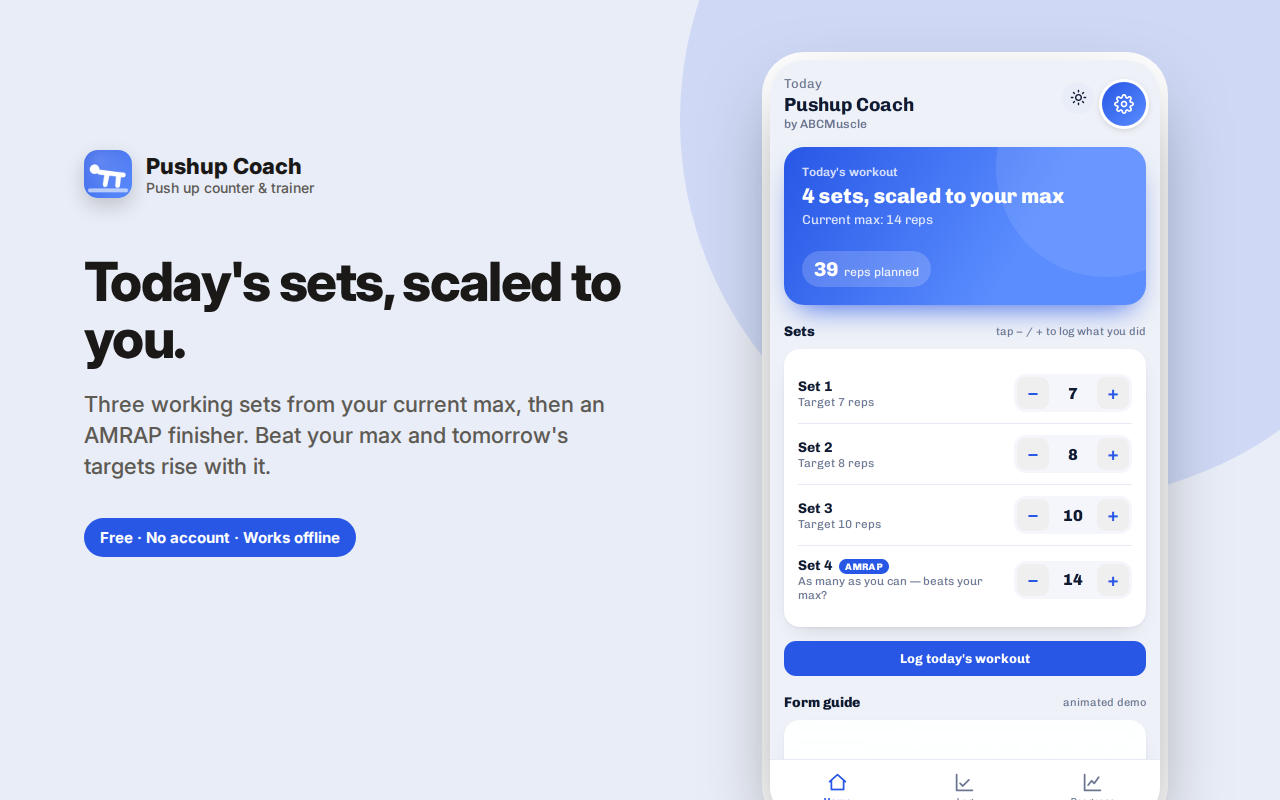 Today's sets, scaled to you. — Pushup Coach – Push-up Counter & Training Plan