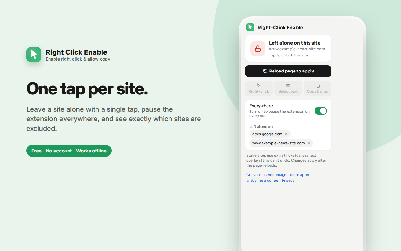 One tap per site. — Right Click Enable – Copy & Select Unlocker